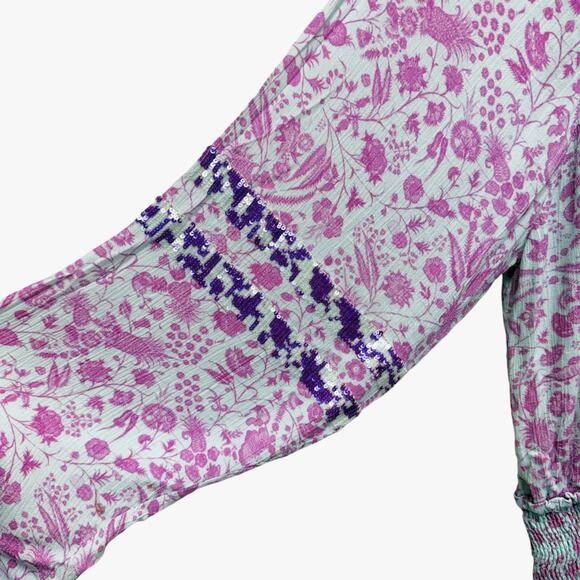 Hemant & Nandita Layla Smocked Waist Mini Dress Purple Size Small - Picture 5 of 9